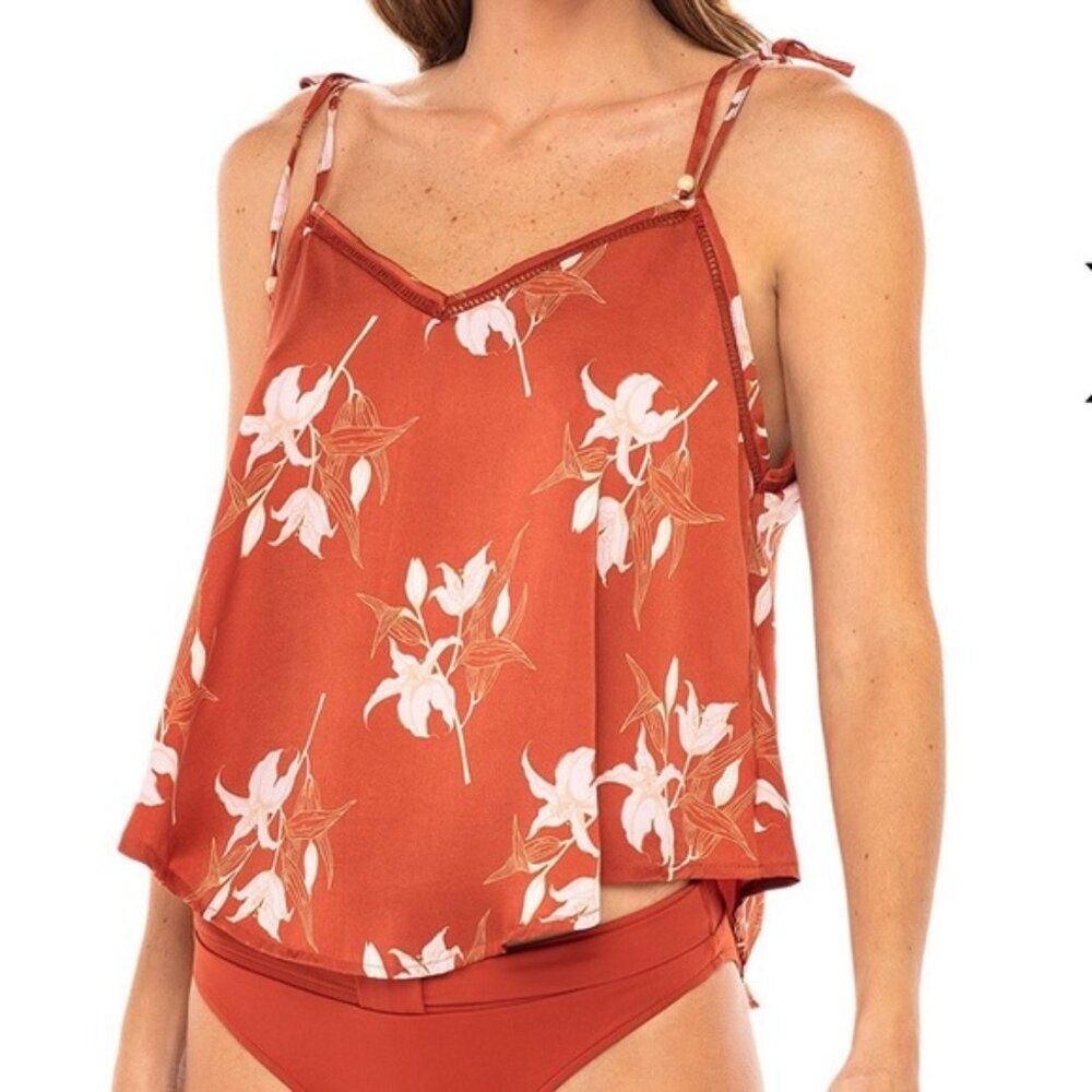 Revel Rey Ginger Top Rust Lily Floral NWT Beach Resort Vacation Size XS Summer